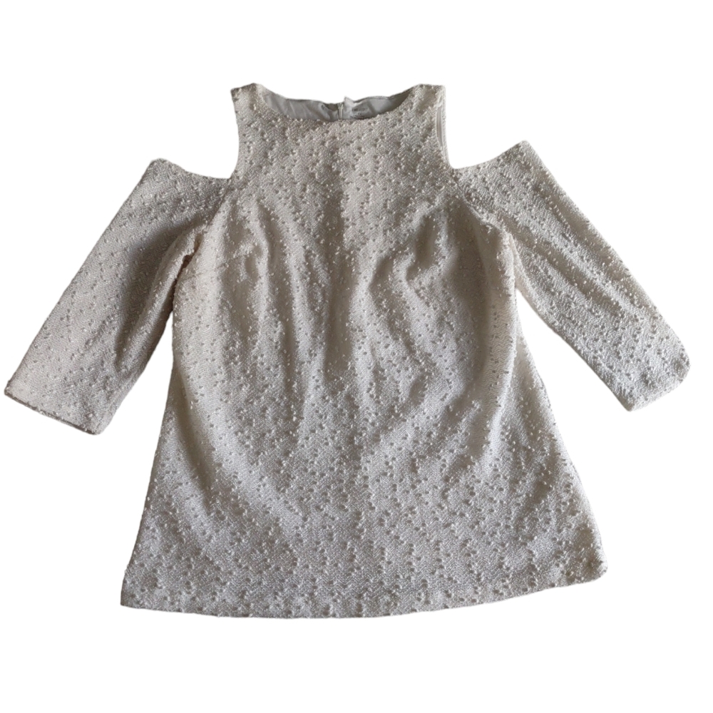 Jennifer Lopez 1X Cold Shoulder White Bobble Texture Metallic Knit Top